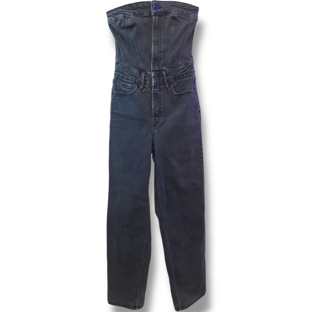 Good American black strapless denim jumpsuit size XS